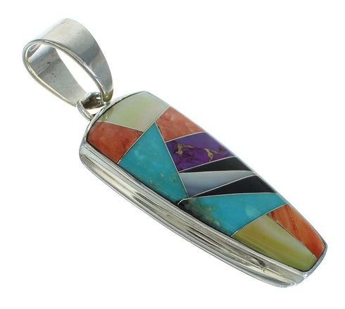Multicolor Inlay And Authentic Sterling Silver Southwest Slide Pendant YX67489